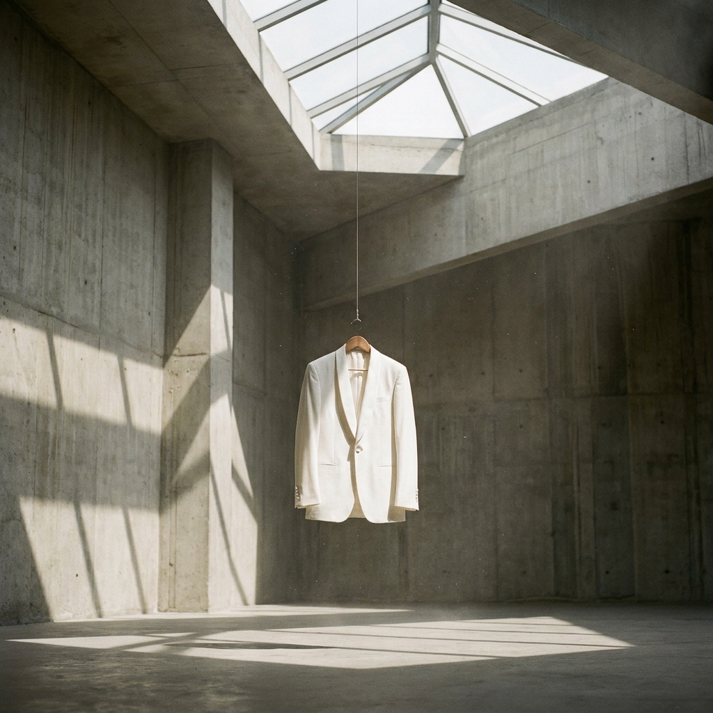 Architectural interior with a suspended white jacket